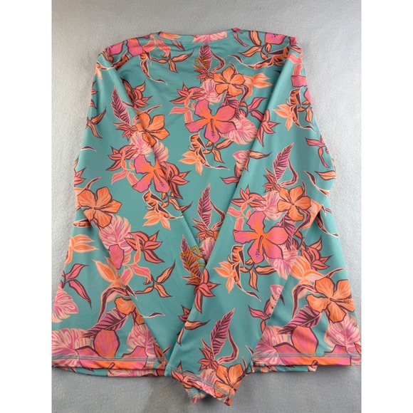 Roxy Women's XL Tropical Floral Long Sleeve Rash Guard Swim Top Teal Pink Orange - Picture 7 of 7